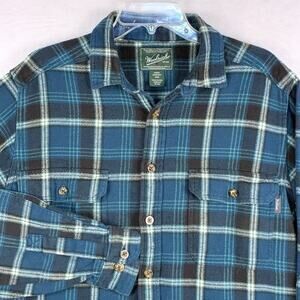 VTG Woolrich Flannel Shirt Men M Blue Green Black Plaid Heavy Outdoor Lumberjack
